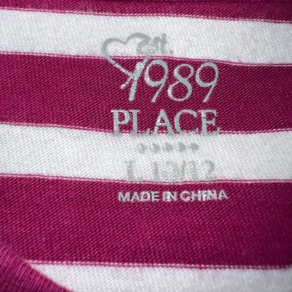 Childrens Place Girls T Shirt Dress Ruffled Stripes Pullover Pink White Large - Picture 5 of 7